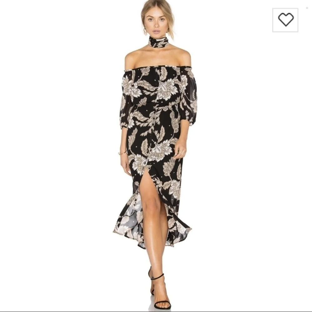 Bardot Black Floral Off-Shoulder Midi Dress